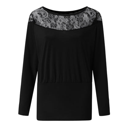 Women's Lace Long Sleeve Blouse 2020 Fashion Lace Round Neck Long Sleeve Shirt Blouse Hollow out blusa mujer elegante