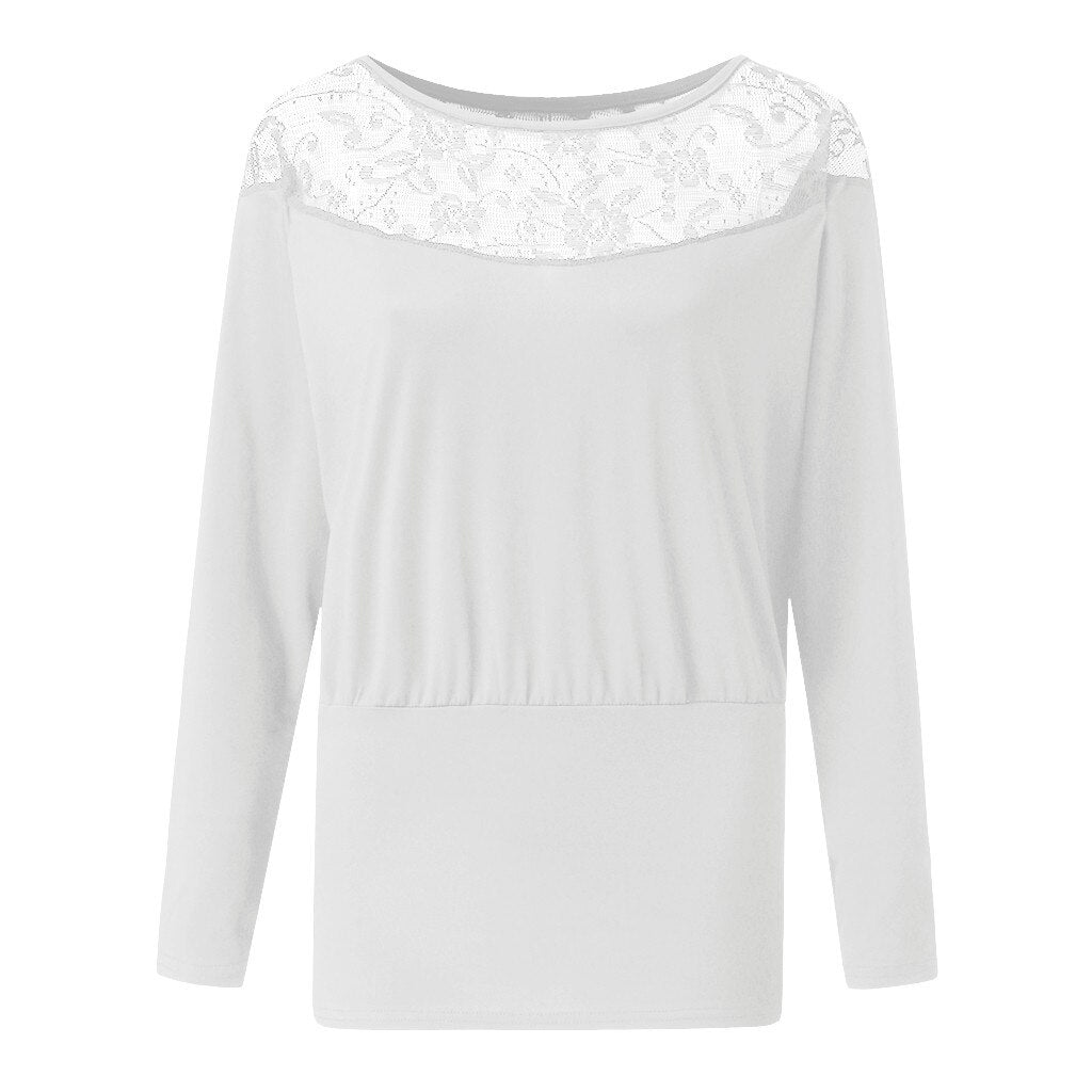 Women's Lace Long Sleeve Blouse 2020 Fashion Lace Round Neck Long Sleeve Shirt Blouse Hollow out blusa mujer elegante