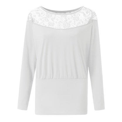 Women's Lace Long Sleeve Blouse 2020 Fashion Lace Round Neck Long Sleeve Shirt Blouse Hollow out blusa mujer elegante