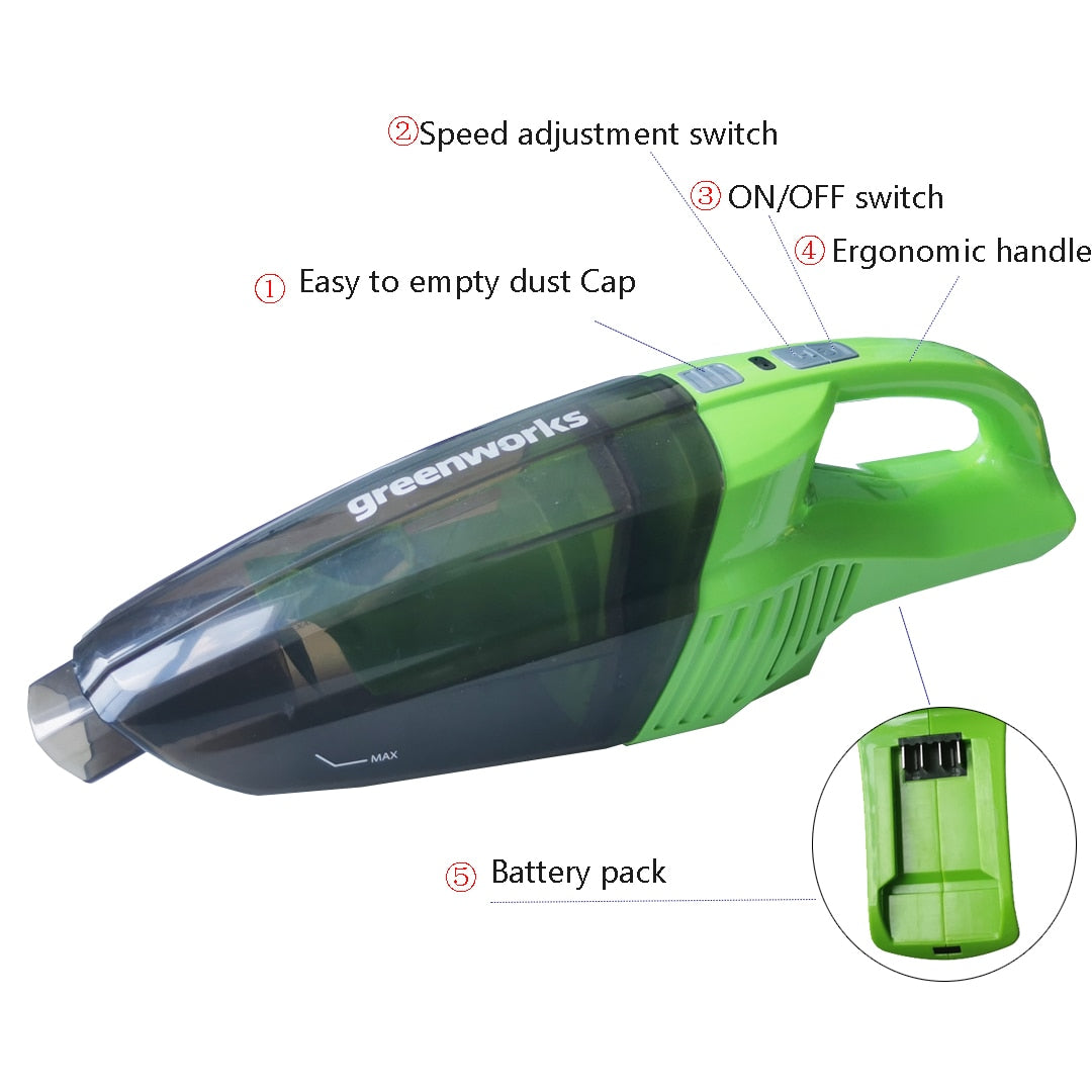 greenworks 24V Handheld Vacuum Cordless Powerful Cyclone Suction Portable Rechargeable Vacuum Cleaner Wet Dry With 2.0ah Battery