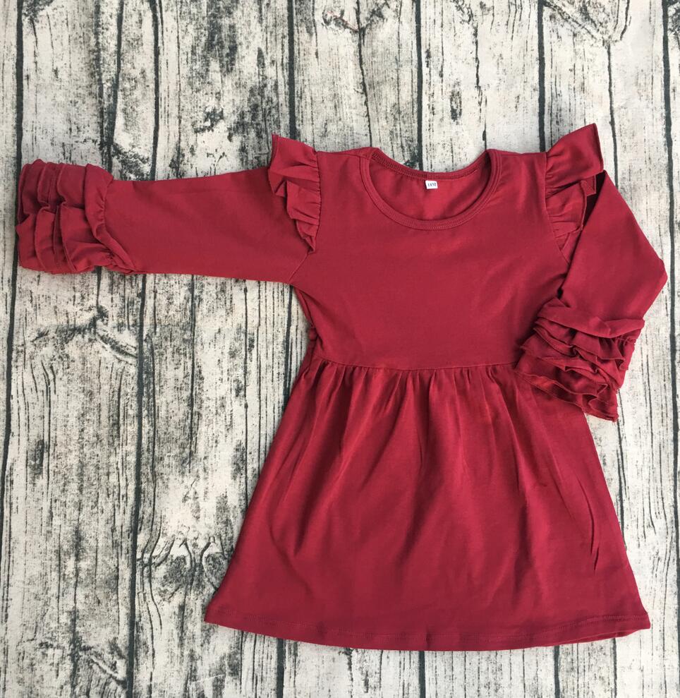 Girl's Long Sleeve Flutter Dress Kid Child Cotton Frocks Design Long Sleeve Icing Flutter Dress