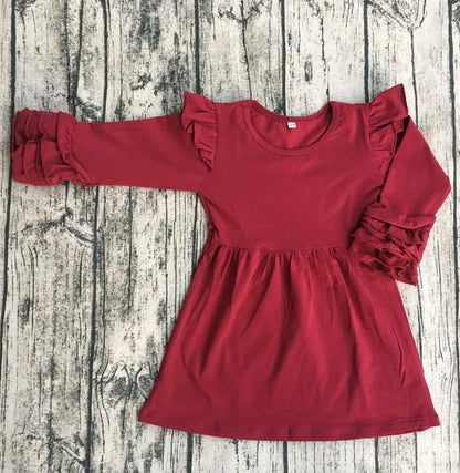 Girl's Long Sleeve Flutter Dress Kid Child Cotton Frocks Design Long Sleeve Icing Flutter Dress