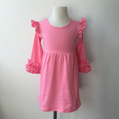 Girl's Long Sleeve Flutter Dress Kid Child Cotton Frocks Design Long Sleeve Icing Flutter Dress