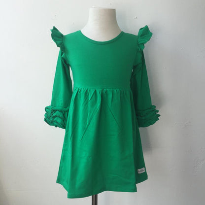Girl's Long Sleeve Flutter Dress Kid Child Cotton Frocks Design Long Sleeve Icing Flutter Dress