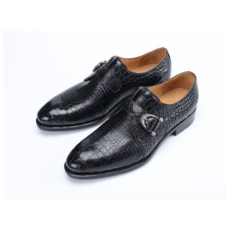 Hujingsha Men's Crocodile Leather Dress Shoes Korean Style Formal Luxury Wedding Shoes