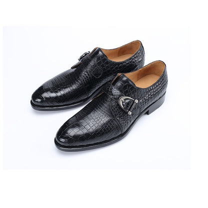 Hujingsha Men's Crocodile Leather Dress Shoes Korean Style Formal Luxury Wedding Shoes