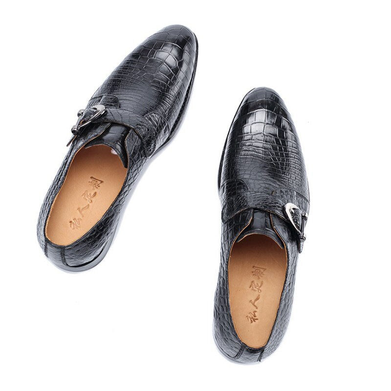 Hujingsha Men's Crocodile Leather Dress Shoes Korean Style Formal Luxury Wedding Shoes