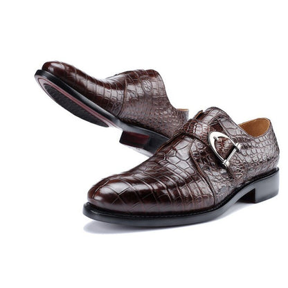 Hujingsha Men's Crocodile Leather Dress Shoes Korean Style Formal Luxury Wedding Shoes