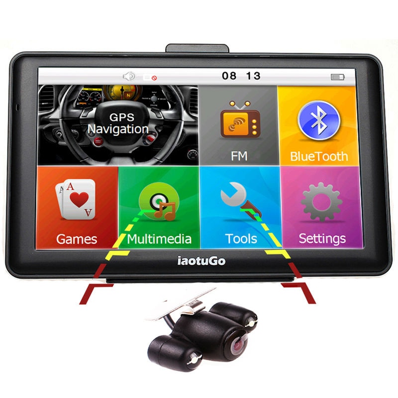 iaotuGo 7 inch 256M, 8GB Capacitive Car GPS Navigator and LED Night Vision Rear Camera,Bluetooth Truck GPS AVIN FM Game MP3 Video Navigation