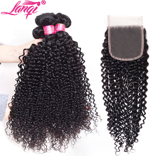 kinky curly bundles with closure brazilian hair weave bundles with closure non remy Peruvian human hair bundles with closure
