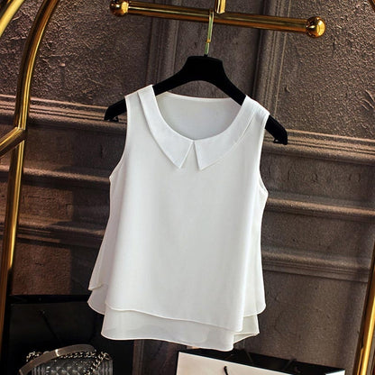 Sleeveless Blouse Shirt Women 2019 Female Solid Color Double layer Chiffon Shirts Casual Loose Top Plus Size Clothing