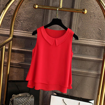 Sleeveless Blouse Shirt Women 2019 Female Solid Color Double layer Chiffon Shirts Casual Loose Top Plus Size Clothing