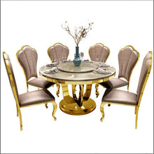 Cargar imagen en el visor de la galería, marble top round dining table and chair set for home dining room furniture
