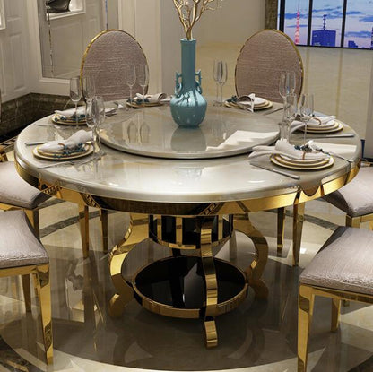 marble top round dining table and chair set for home dining room furniture