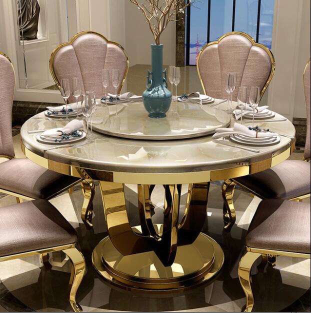 marble top round dining table and chair set for home dining room furniture