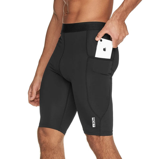 Men's Compression Fitness Shorts Male Gym Bodybuilding Training Stretch Tight Running Five-point pants black mens compression shorts