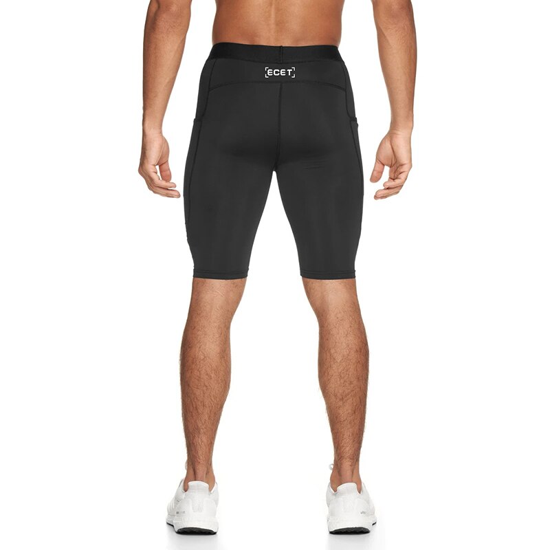 Men's Compression Fitness Shorts Male Gym Bodybuilding Training Stretch Tight Running Five-point pants black mens compression shorts