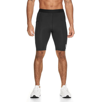 Men's Compression Fitness Shorts Male Gym Bodybuilding Training Stretch Tight Running Five-point pants black mens compression shorts