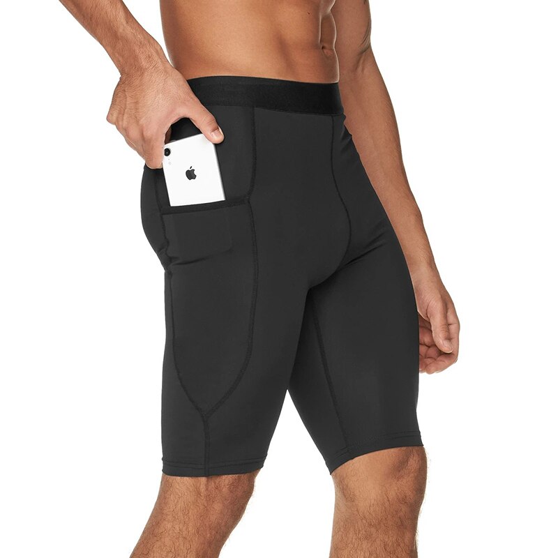 Men's Compression Fitness Shorts Male Gym Bodybuilding Training Stretch Tight Running Five-point pants black mens compression shorts