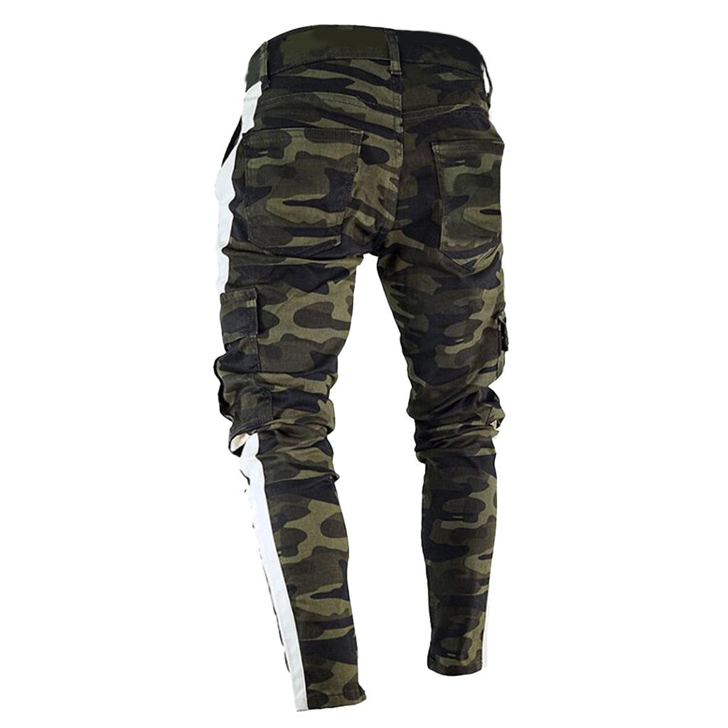 Men's Cargo Pants Denim Jeans trousers Slim Fit Fashion Casual autumn Pleated Skinny Camouflage Stretch d90723