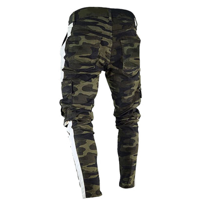 Men's Cargo Pants Denim Jeans trousers Slim Fit Fashion Casual autumn Pleated Skinny Camouflage Stretch d90723