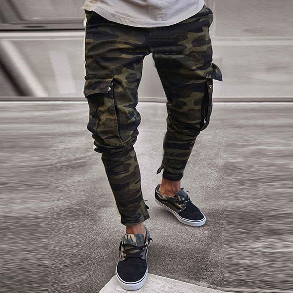 Men's Cargo Pants Denim Jeans trousers Slim Fit Fashion Casual autumn Pleated Skinny Camouflage Stretch d90723