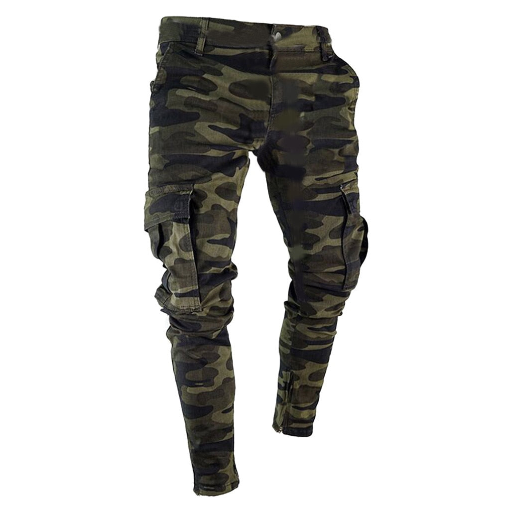 Men's Cargo Pants Denim Jeans trousers Slim Fit Fashion Casual autumn Pleated Skinny Camouflage Stretch d90723
