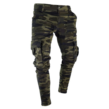 Men's Cargo Pants Denim Jeans trousers Slim Fit Fashion Casual autumn Pleated Skinny Camouflage Stretch d90723