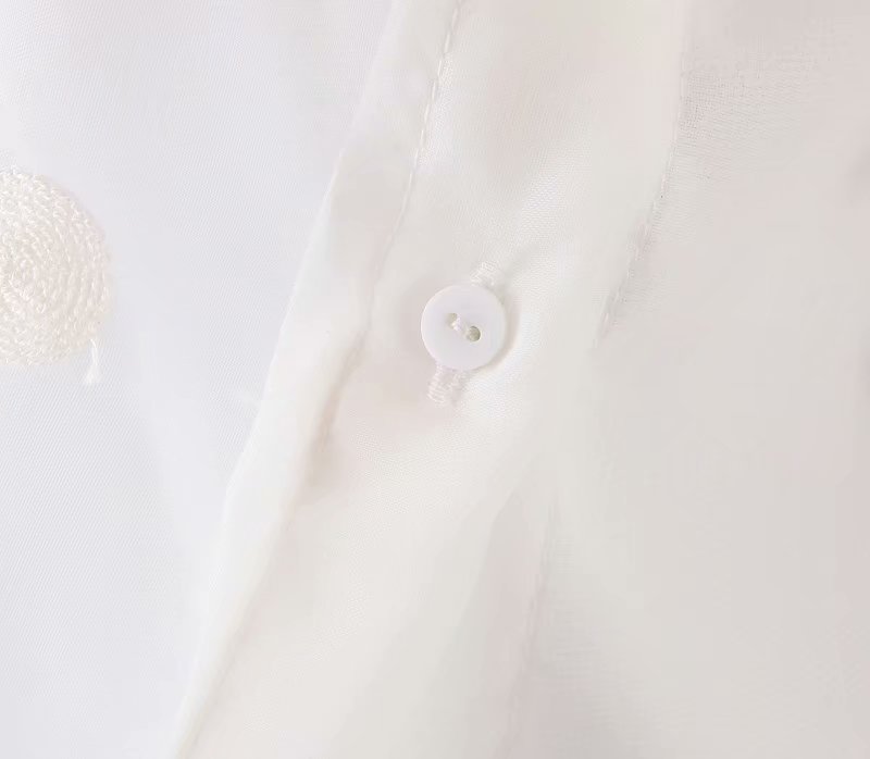 Women's Elegant Stand Collar Polka Dot Blouse Embroidery casual organza blouse shirt women chic perspective white chemise tops LS4077