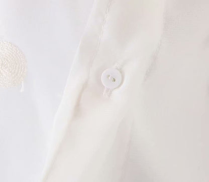 Women's Elegant Stand Collar Polka Dot Blouse Embroidery casual organza blouse shirt women chic perspective white chemise tops LS4077