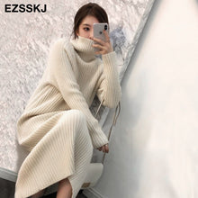 Load image into Gallery viewer, Oversize Lhick Long Coarse Wool Turtleneck Sweater Dress Women&#39;s Autumn Winter Female Casual Loose Knit Straight Sweater Dress
