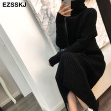 Load image into Gallery viewer, Oversize Lhick Long Coarse Wool Turtleneck Sweater Dress Women&#39;s Autumn Winter Female Casual Loose Knit Straight Sweater Dress
