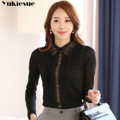 White Lace Blouse Shirt Women's Tops and Long Sleeve Thick Warm Winter Women Shirts Elegant
Blusas Plus Sizes