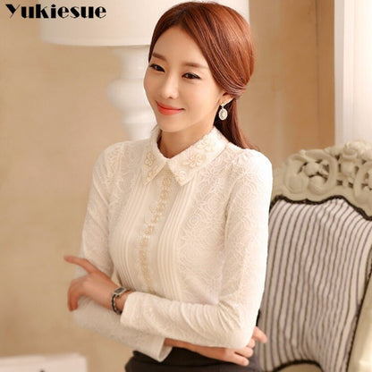 White Lace Blouse Shirt Women's Tops and Long Sleeve Thick Warm Winter Women Shirts Elegant
Blusas Plus Sizes