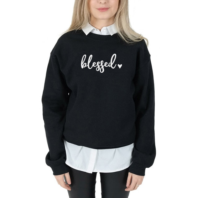 Blessed Heart Sweater Women Girls Religious Clothing Pullover Christian Bible Verse Baptism Cotton Jumper Jesus Blessed Tops