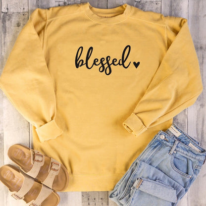 Blessed Heart Sweater Women Girls Religious Clothing Pullover Christian Bible Verse Baptism Cotton Jumper Jesus Blessed Tops