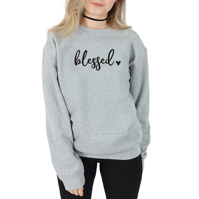 Blessed Heart Sweater Women Girls Religious Clothing Pullover Christian Bible Verse Baptism Cotton Jumper Jesus Blessed Tops