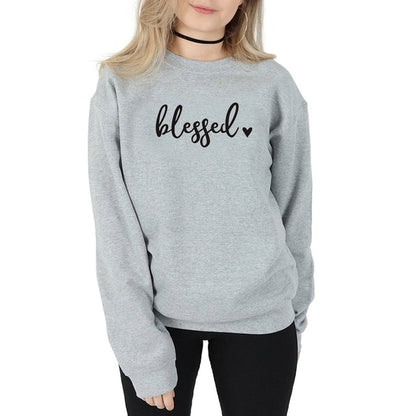 Blessed Heart Sweater Women Girls Religious Clothing Pullover Christian Bible Verse Baptism Cotton Jumper Jesus Blessed Tops