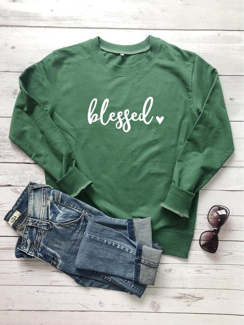 Blessed Heart Sweater Women Girls Religious Clothing Pullover Christian Bible Verse Baptism Cotton Jumper Jesus Blessed Tops