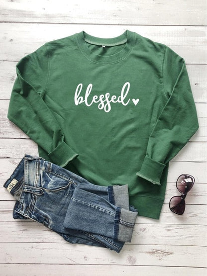 Blessed Heart Sweater Women Girls Religious Clothing Pullover Christian Bible Verse Baptism Cotton Jumper Jesus Blessed Tops