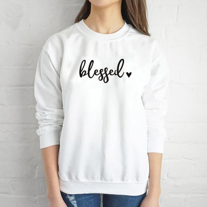Blessed Heart Sweater Women Girls Religious Clothing Pullover Christian Bible Verse Baptism Cotton Jumper Jesus Blessed Tops