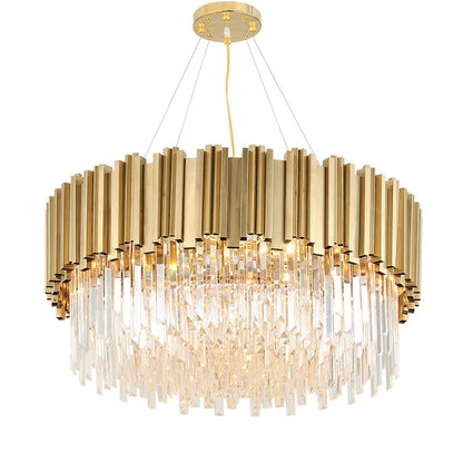 LED Postmodern Round Golden Stainless Steel Crystal Chandelier Lighting Lustre Suspension Luminaire Lampen For Dinning Room