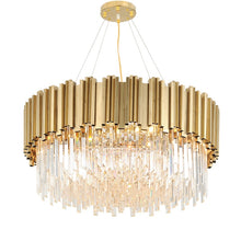 將圖片載入圖庫檢視器 LED Postmodern Round Golden Stainless Steel Crystal Chandelier Lighting Lustre Suspension Luminaire Lampen For Dinning Room
