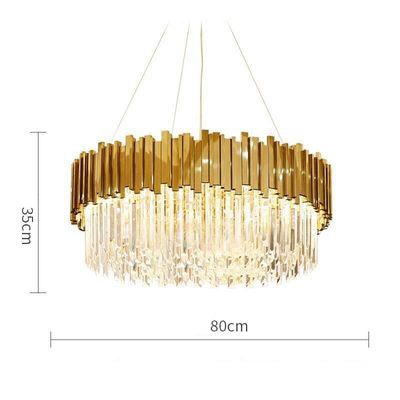 LED Postmodern Round Golden Stainless Steel Crystal Chandelier Lighting Lustre Suspension Luminaire Lampen For Dinning Room
