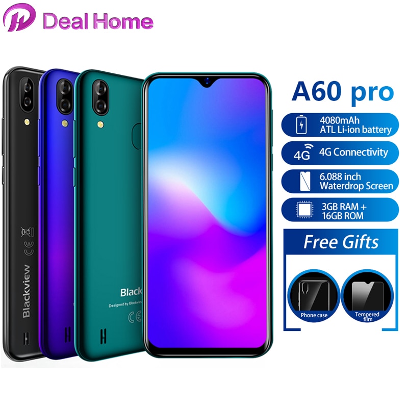 Blackview A60 Pro 6.088" Waterdrop Screen Mobile Phone Android 9.0 4080mAh MTK6761 Dual Rears Cameras 4G Cellphone