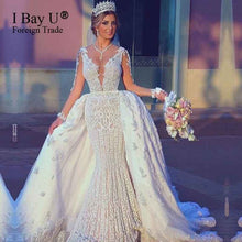 將圖片載入圖庫檢視器 Full Beading Mermaid Wedding Dresses 2020 Detachable Train Arabic Wedding Bridal Gown Long Sleeves Sexy Mermaid Wedding Dress
