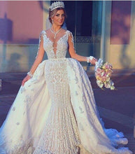 將圖片載入圖庫檢視器 Full Beading Mermaid Wedding Dresses 2020 Detachable Train Arabic Wedding Bridal Gown Long Sleeves Sexy Mermaid Wedding Dress
