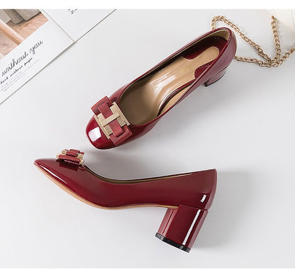 Classic Bridal Wedding Shoes Woman Metal Decoration Pumps Bowknot High Heel Designer Brand Chunky Heels Shoes Ladies Dress Pumps