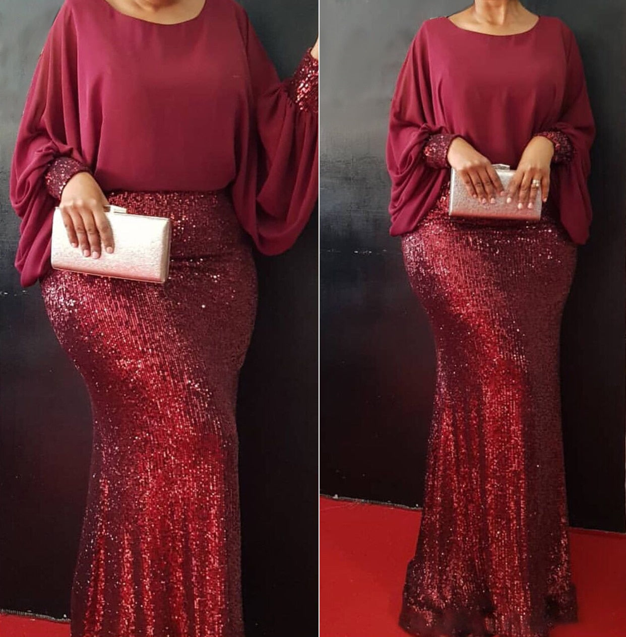 New African Sequin Red Dress Clothes Kenya South Africa Evening Party Dress Super High Quality Women Vestidos Robe Africaine