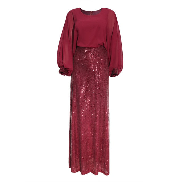 New African Sequin Red Dress Clothes Kenya South Africa Evening Party Dress Super High Quality Women Vestidos Robe Africaine